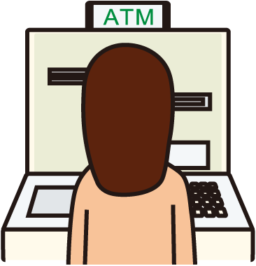 銀行　ATM　振込み　女性